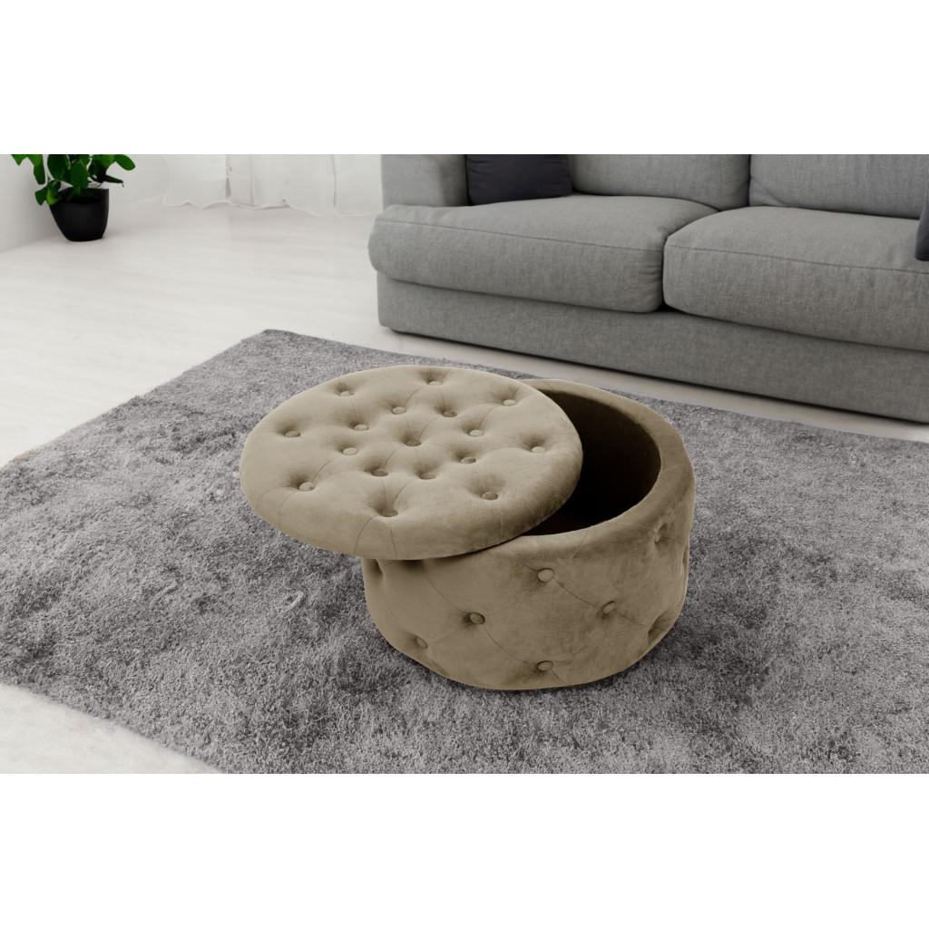 Pouf de Rangement avec Couvercle matelassé AKORD ALIA velour colour Beige hauteur 30 cm - 4