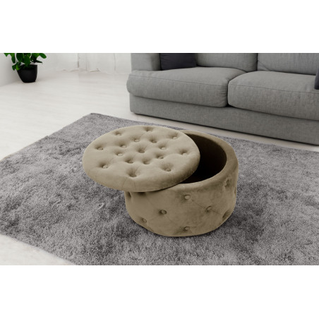 Pouf de Rangement avec Couvercle matelassé AKORD ALIA velour colour Beige hauteur 30 cm - 4