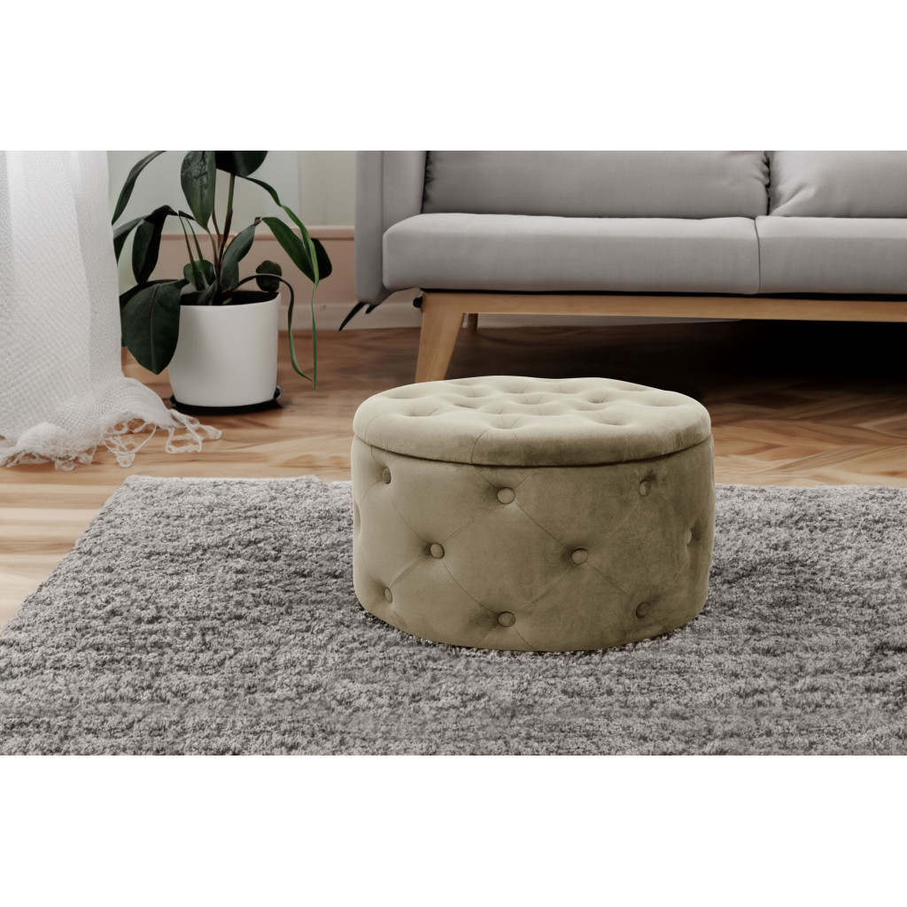 Pouf de Rangement avec Couvercle matelassé AKORD ALIA velour colour Beige hauteur 30 cm - 5
