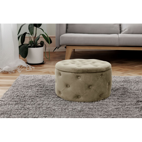 Pouf de Rangement avec Couvercle matelassé AKORD ALIA velour colour Beige hauteur 30 cm - 5
