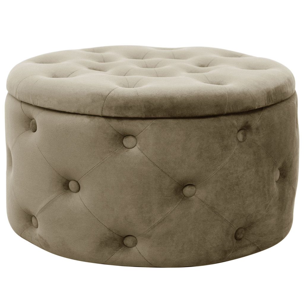 Pouf de Rangement avec Couvercle matelassé AKORD ALIA velour colour Beige hauteur 30 cm - 1 Pouf de Rangement avec Couvercle matelassé AKORD ALIA velour colour Beige hauteur 30 cm - 1