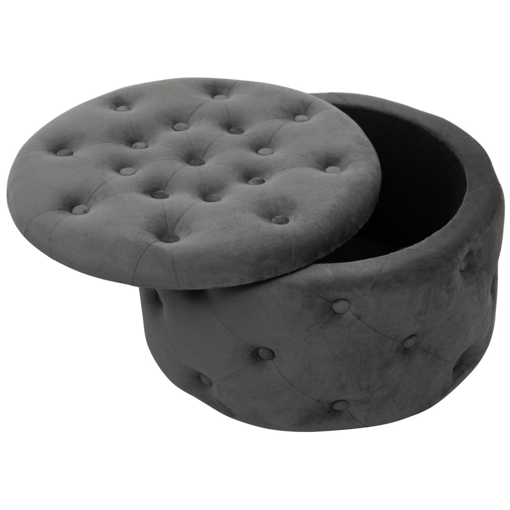 Pouf de Rangement avec Couvercle matelassé AKORD ALIA velour colour Gris Graphite hauteur 30 cm - 2