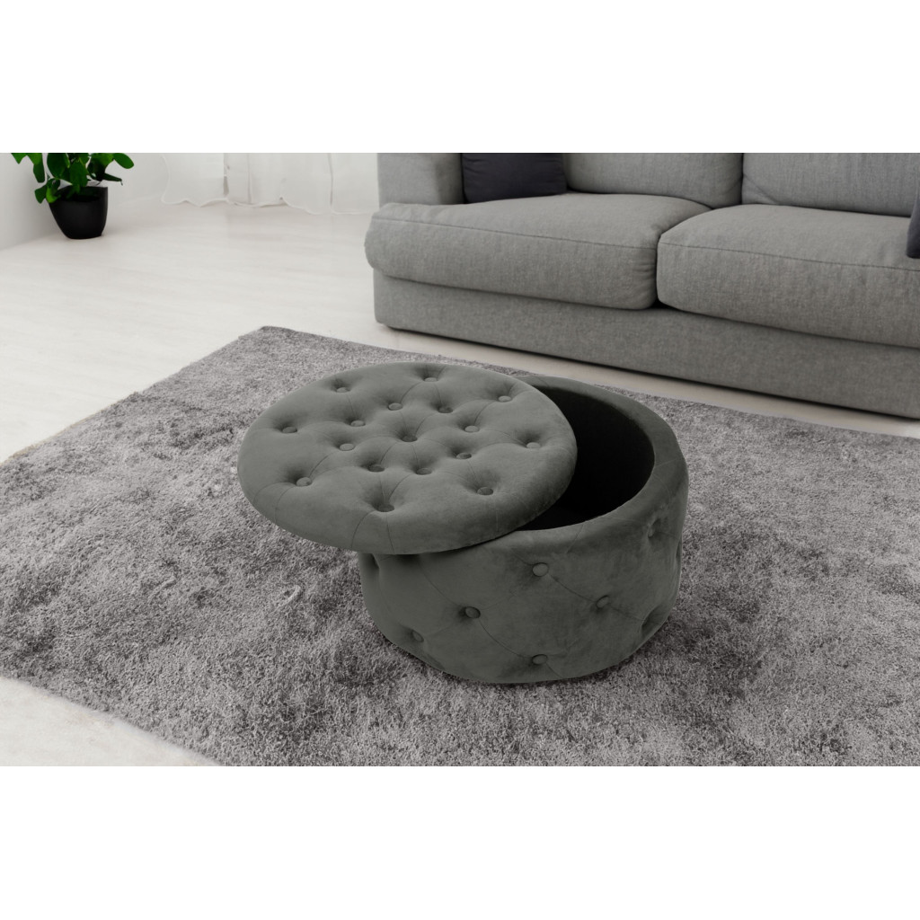 Pouf de Rangement avec Couvercle matelassé AKORD ALIA velour colour Gris Graphite hauteur 30 cm - 4