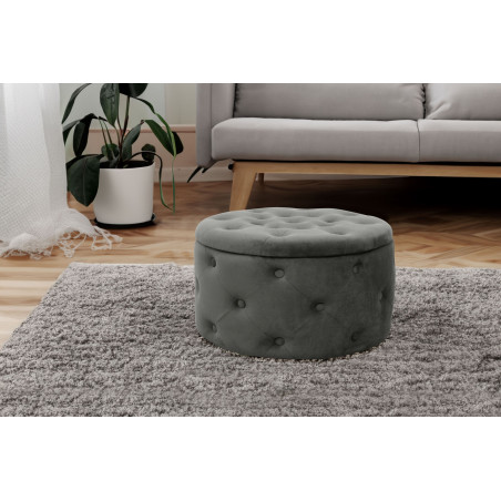 Pouf de Rangement avec Couvercle matelassé AKORD ALIA velour colour Gris Graphite hauteur 30 cm - 5
