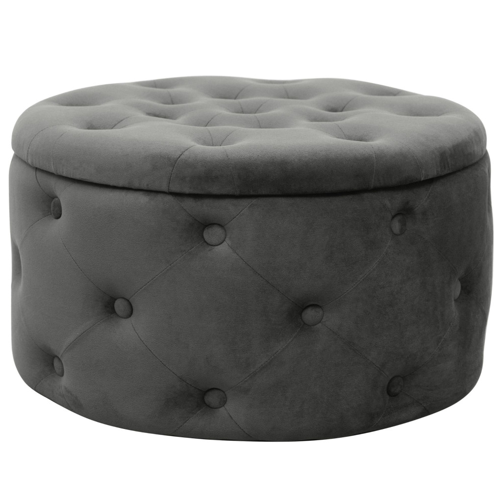 Pouf de Rangement avec Couvercle matelassé AKORD ALIA velour colour Gris Graphite hauteur 30 cm - 1 Pouf de Rangement avec Couvercle matelassé AKORD ALIA velour colour Gris Graphite hauteur 30 cm - 1