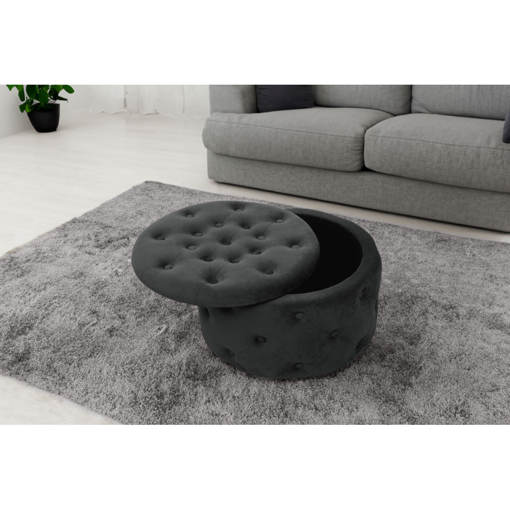 Pouf de Rangement avec Couvercle matelassé AKORD ALIA velour colour Noir hauteur 30 cm - 4