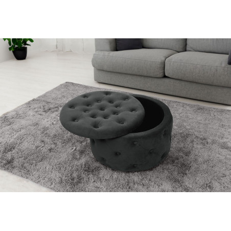Pouf de Rangement avec Couvercle matelassé AKORD ALIA velour colour Noir hauteur 30 cm - 4
