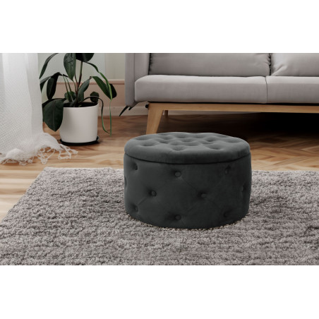 Pouf de Rangement avec Couvercle matelassé AKORD ALIA velour colour Noir hauteur 30 cm - 5

