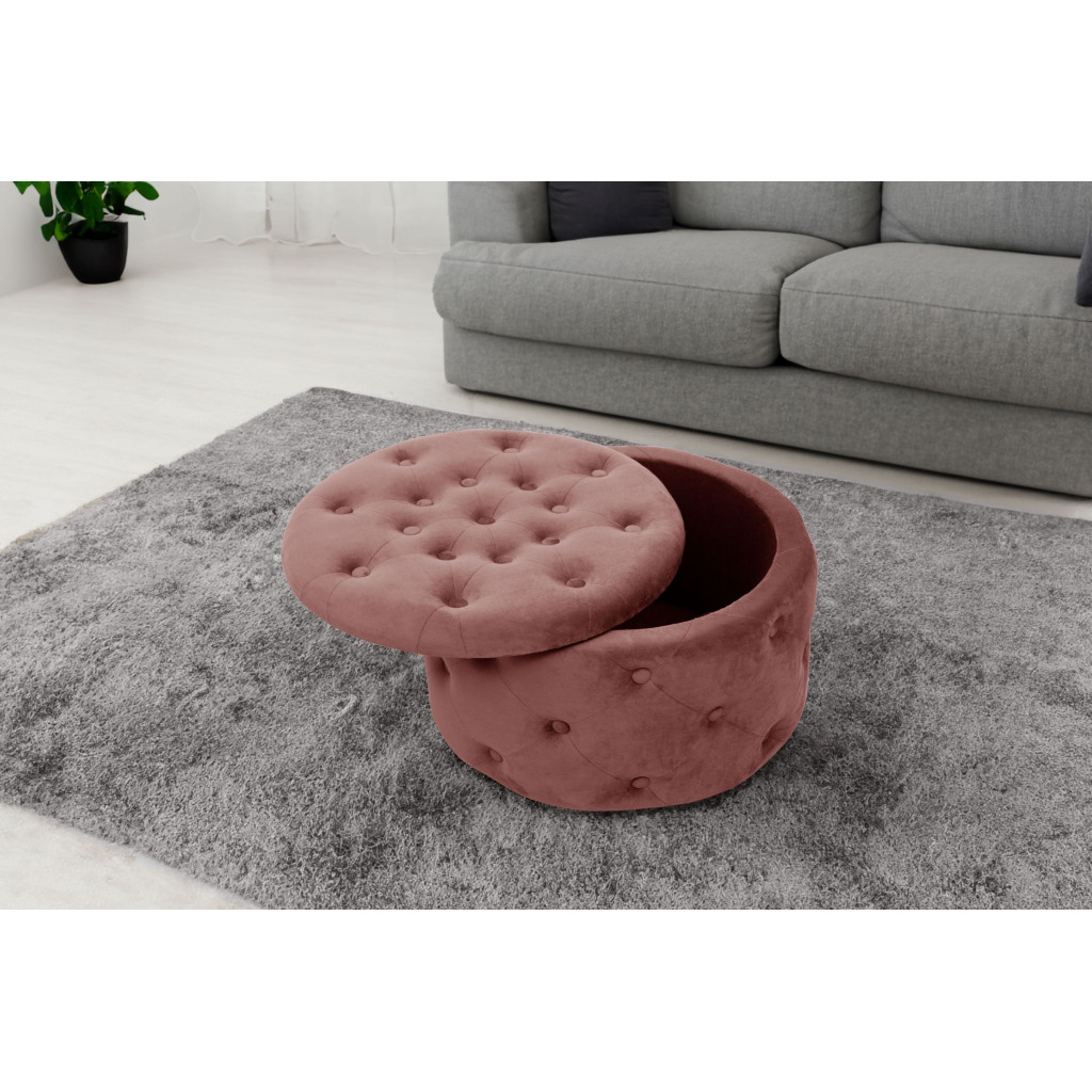 Pouf de Rangement avec Couvercle matelassé AKORD ALIA velour colour Rose hauteur 30 cm - 4