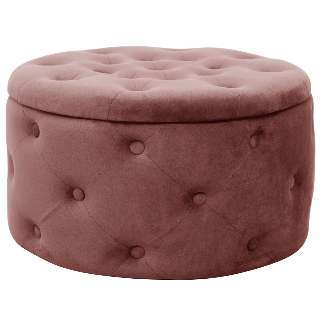 Pouf de Rangement avec Couvercle matelassé AKORD ALIA velour colour Rose hauteur 30 cm - 1 Pouf de Rangement avec Couvercle matelassé AKORD ALIA velour colour Rose hauteur 30 cm - 1
