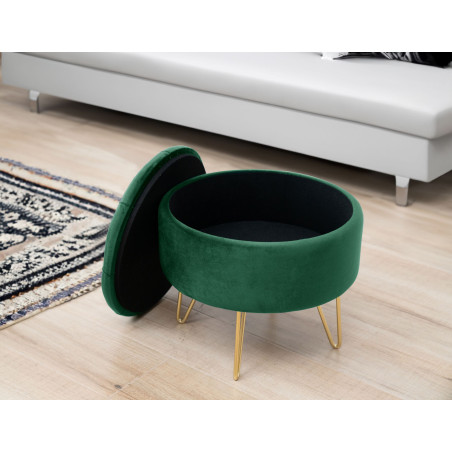 Pouf de Rangement avec Couvercle matelassé AKORD CARO velour colour Vert Bouteille hauteur 33 cm - 4