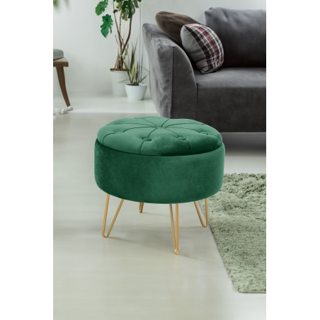 Pouf de Rangement avec Couvercle matelassé AKORD CARO velour colour Vert Bouteille hauteur 33 cm - 5
