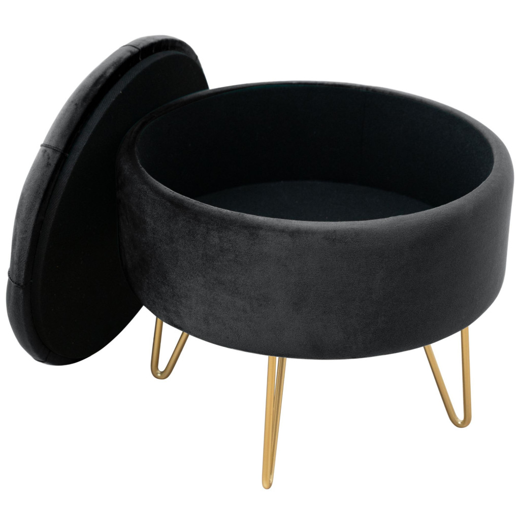 Pouf de Rangement avec Couvercle matelassé AKORD CARO velour colour Noir hauteur 33 cm - 2