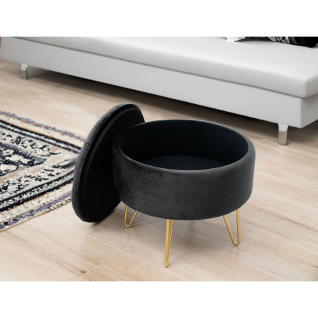 Pouf de Rangement avec Couvercle matelassé AKORD CARO velour colour Noir hauteur 33 cm - 4