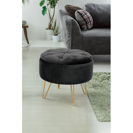 Pouf de Rangement avec Couvercle matelassé AKORD CARO velour colour Noir hauteur 33 cm - 5
