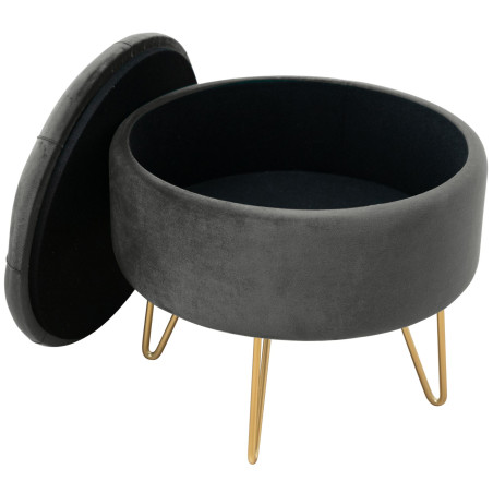 Pouf de Rangement avec Couvercle matelassé AKORD CARO velour colour Gris Graphite hauteur 33 cm - 2