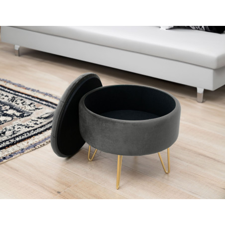 Pouf de Rangement avec Couvercle matelassé AKORD CARO velour colour Gris Graphite hauteur 33 cm - 4