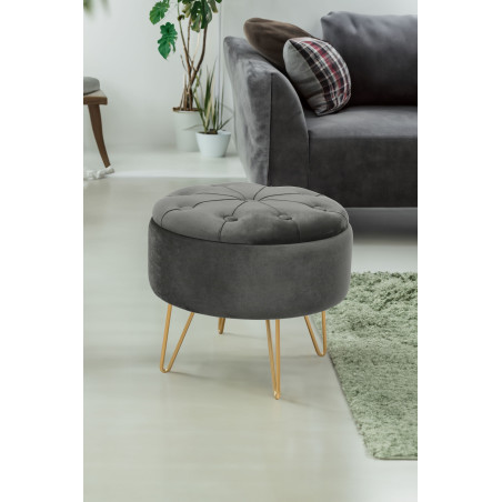 Pouf de Rangement avec Couvercle matelassé AKORD CARO velour colour Gris Graphite hauteur 33 cm - 5
