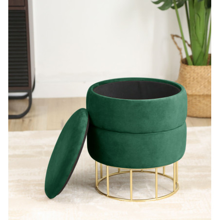 Pouf de Rangement avec Couvercle matelassé AKORD ELZA velour colour Vert Bouteille hauteur 42 cm - 4