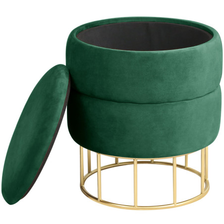 Pouf de Rangement avec Couvercle matelassé AKORD ELZA velour colour Vert Bouteille hauteur 42 cm - 2