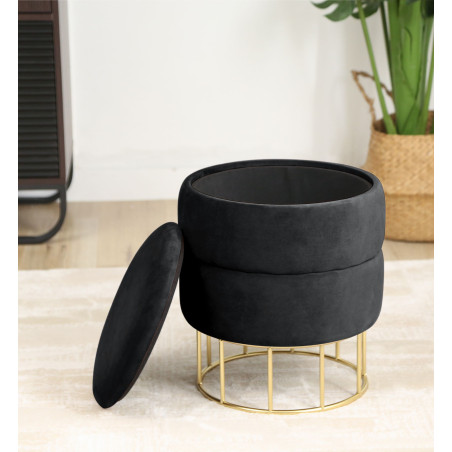Pouf de Rangement avec Couvercle matelassé AKORD ELZA velour colour Noir hauteur 42 cm - 4