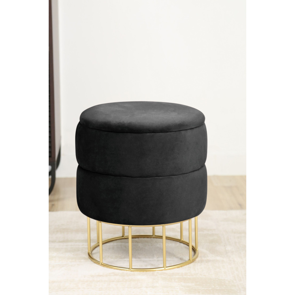 Pouf de Rangement avec Couvercle matelassé AKORD ELZA velour colour Noir hauteur 42 cm - 5
