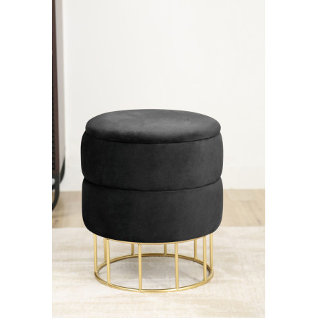 Pouf de Rangement avec Couvercle matelassé AKORD ELZA velour colour Noir hauteur 42 cm - 5
