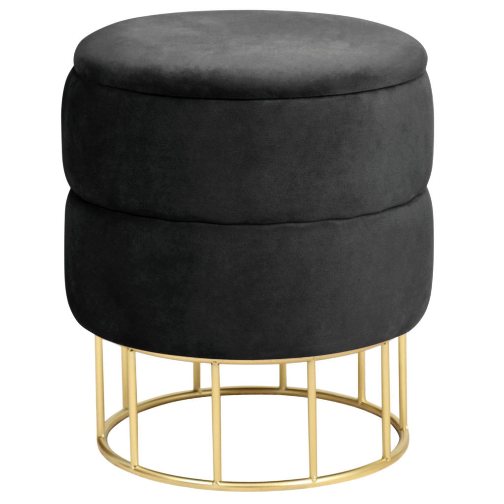 Pouf de Rangement avec Couvercle matelassé AKORD ELZA velour colour Noir hauteur 42 cm - 1 Pouf de Rangement avec Couvercle matelassé AKORD ELZA velour colour Noir hauteur 42 cm - 1