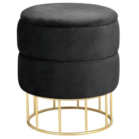 Pouf de Rangement avec Couvercle matelassé AKORD ELZA velour colour Noir hauteur 42 cm - 1