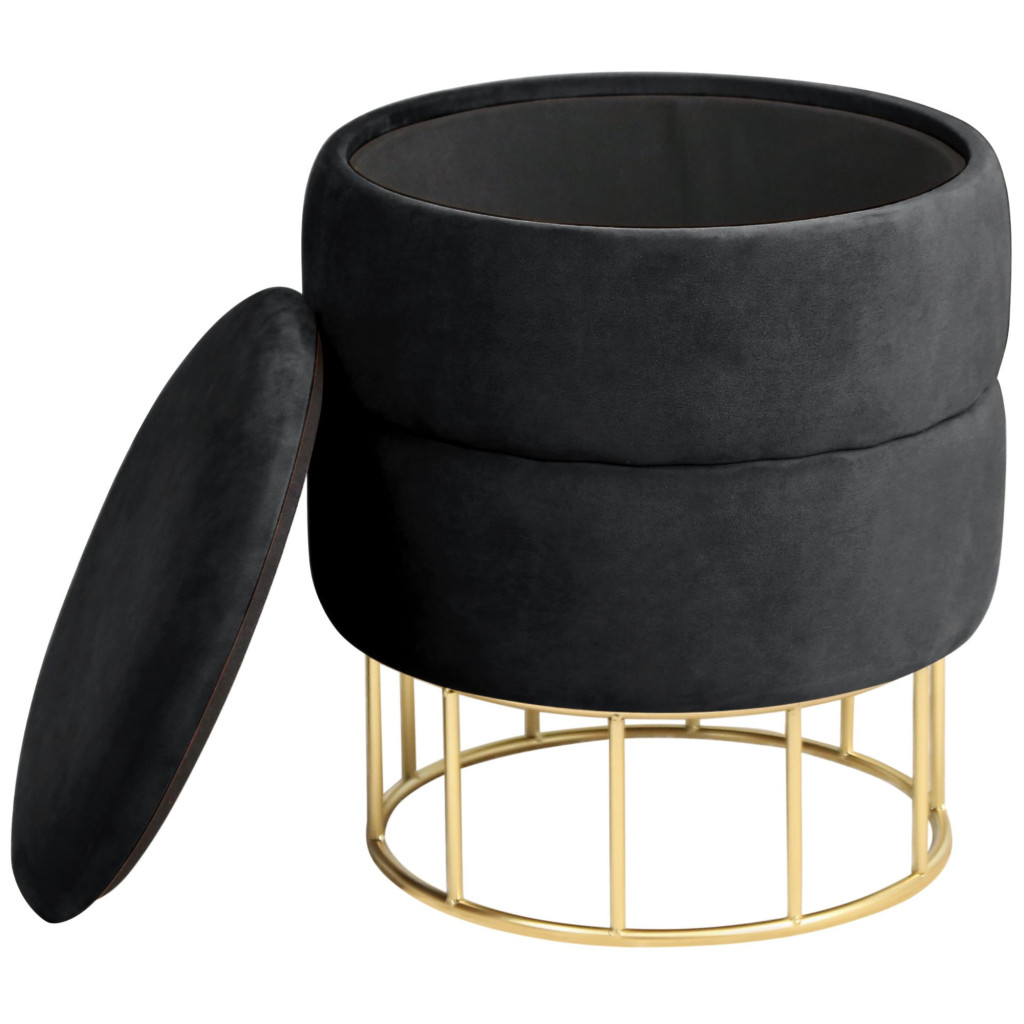 Pouf de Rangement avec Couvercle matelassé AKORD ELZA velour colour Noir hauteur 42 cm - 2