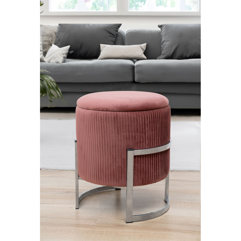 Pouf de Rangement avec Couvercle AKORD PORTO velour colour Rose hauteur 46 cm - 4