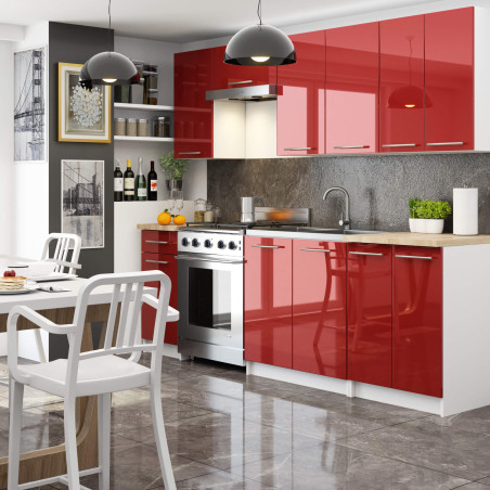 Armoire de cuisine AKORD W60, accr. au mur, hotte, OLIWIA modulable, Blanc  60 cm 1 porte façades Rouge Brillant