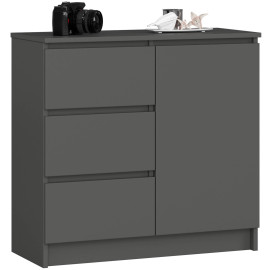 Commode AKORD JERRY Gris Graphite 80 cm 1 porte 3 tiroirs...