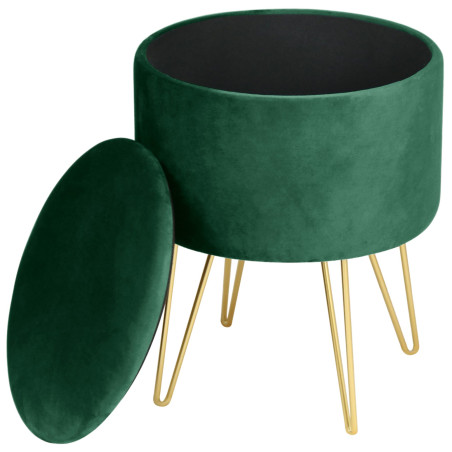 Pouf de Rangement avec Couvercle AKORD LILI velour colour Vert Bouteille hauteur 45 cm - 2
