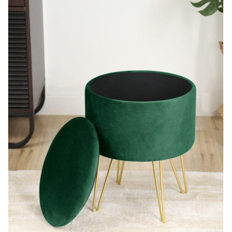 Pouf de Rangement avec Couvercle AKORD LILI velour colour Vert Bouteille hauteur 45 cm - 5
