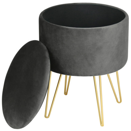 Pouf de Rangement avec Couvercle AKORD LILI velour colour Gris hauteur 45 cm - 2