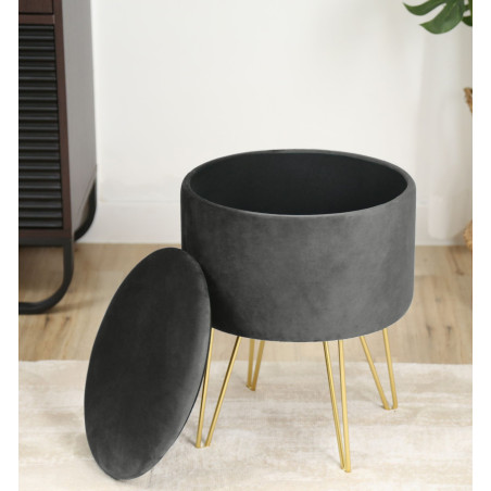 Pouf de Rangement avec Couvercle AKORD LILI velour colour Gris hauteur 45 cm - 5
