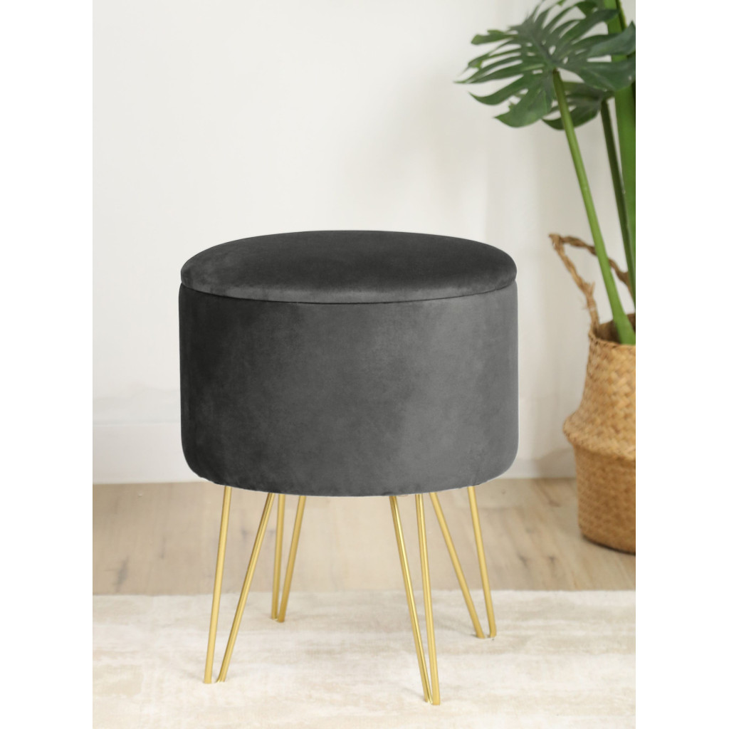 Pouf de Rangement avec Couvercle AKORD LILI velour colour Gris hauteur 45 cm - 4