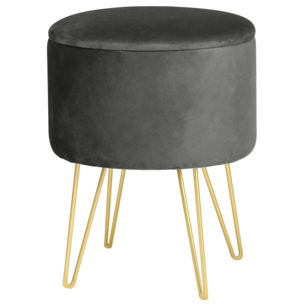 Pouf de Rangement avec Couvercle AKORD LILI velour colour Gris hauteur 45 cm - 1 Pouf de Rangement avec Couvercle AKORD LILI velour colour Gris hauteur 45 cm - 1