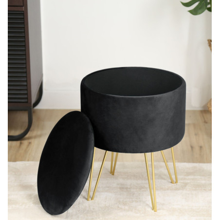 Pouf de Rangement avec Couvercle AKORD LILI velour colour Noir hauteur 45 cm - 5
