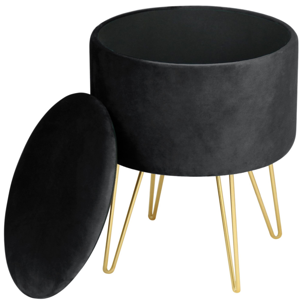 Pouf de Rangement avec Couvercle AKORD LILI velour colour Noir hauteur 45 cm - 2
