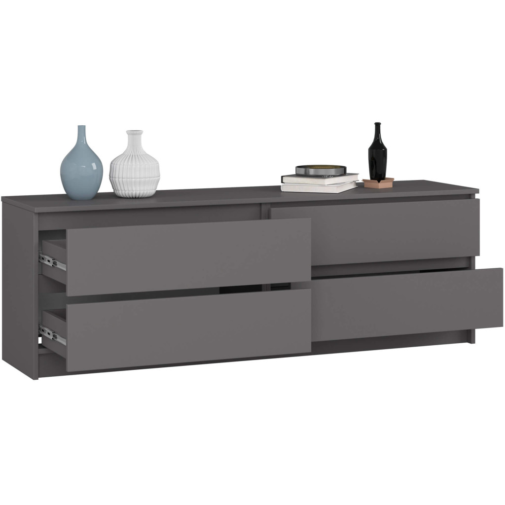 Grande Commode pour le salon AKORD K160 Gris Graphite 160 cm 4 tiroirs façade Gris Graphite 160x40x55 cm - AKORD Meubles