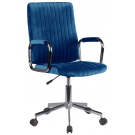 Chaise pivotante à roulettes velour AKORD FD24 Bleu Marine