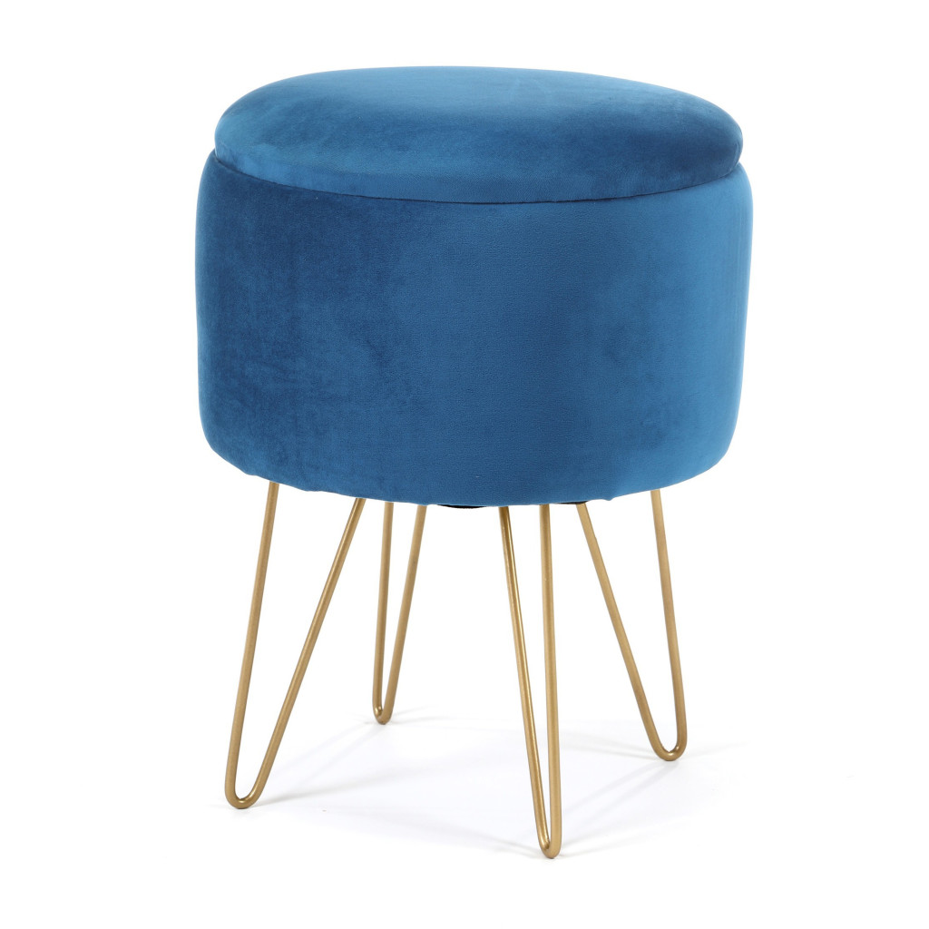 Pouf de Rangement avec Couvercle AKORD LILI velour colour Bleu hauteur 45 cm - 1 Pouf de Rangement avec Couvercle AKORD LILI velour colour Bleu hauteur 45 cm - 1