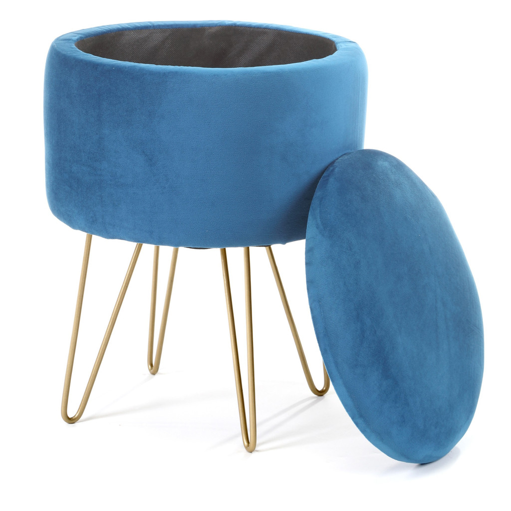 Pouf de Rangement avec Couvercle AKORD LILI velour colour Bleu hauteur 45 cm - 2