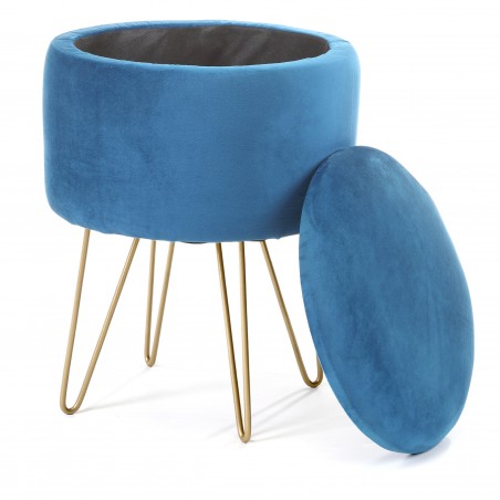 Pouf de Rangement avec Couvercle AKORD LILI velour colour Bleu hauteur 45 cm - 2