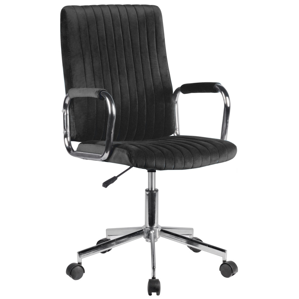 Chaise pivotante à roulettes velour AKORD FD24 Noir - 1